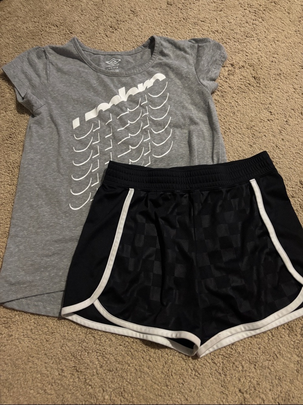 Girls Umbro Grey Tee and Black Athletic Shorts